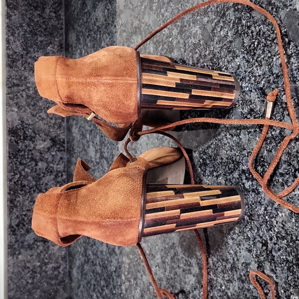 Free People Nouvella Wrap Heel Shoes Brown Seude EU 38/US 7.5-8 Tie Buckle - Picture 4 of 8